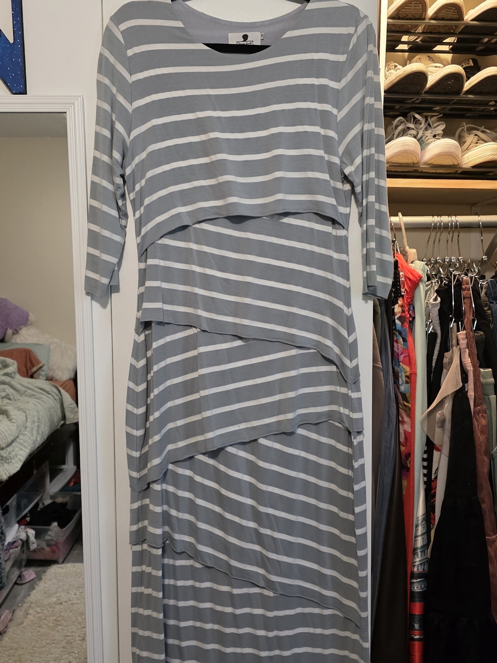 Dainty Jewells Gray & White Striped Layered Midi Dress